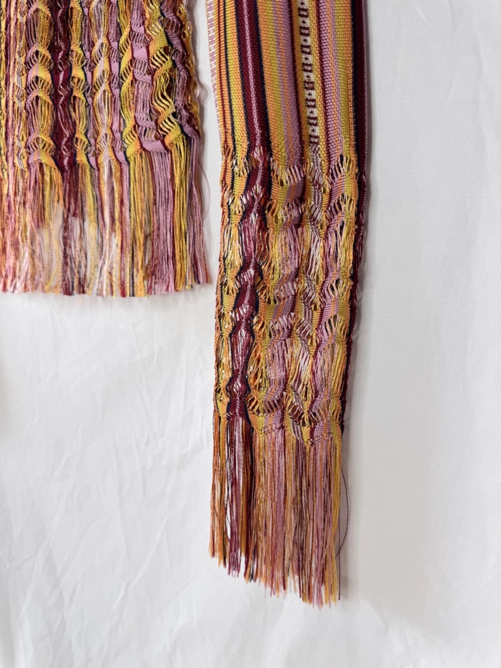 Christian Dior by John Galliano Vintage Striped Fringe V-Neck Long Sleeve Top - Picture 5 of 14